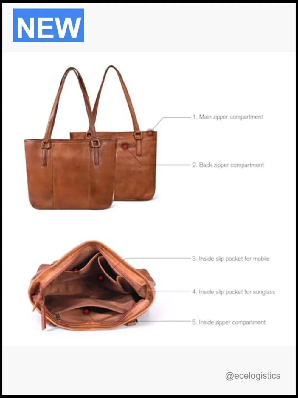 Genuine Leather Tote Satchel - Shoulder Bag for Work Travel